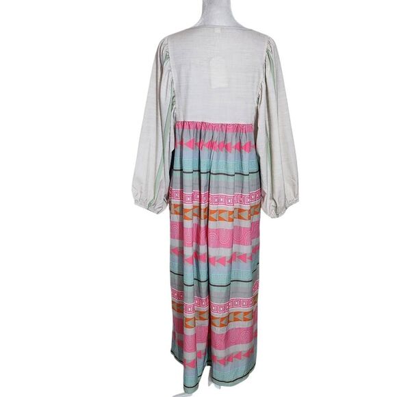 Pink and Gray Puff Sleeve Boho Print Oversized Midi Dress NWOT Size Medium - Picture 2 of 10